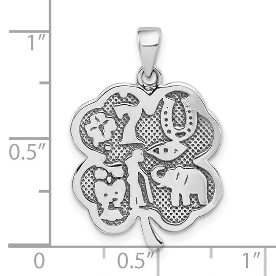 Sterling Silver Pendant with Four-Leaf Clover, Horseshoe, Evil Eye, Number Seven, Elephant Symbols