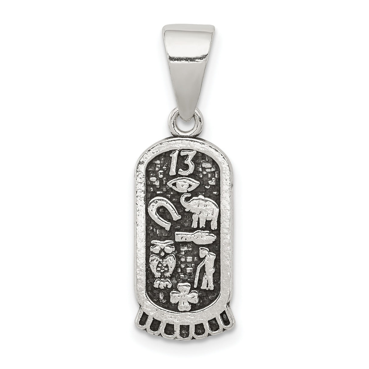 Sterling Silver Good Luck Pendant with Horseshoe, Elephant, Owl, Clover, and Number 13