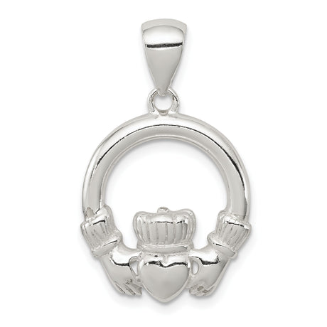 Sterling Silver Claddagh Pendant with Heart, Hands, and Crown Symbol, Irish Heritage Jewelry