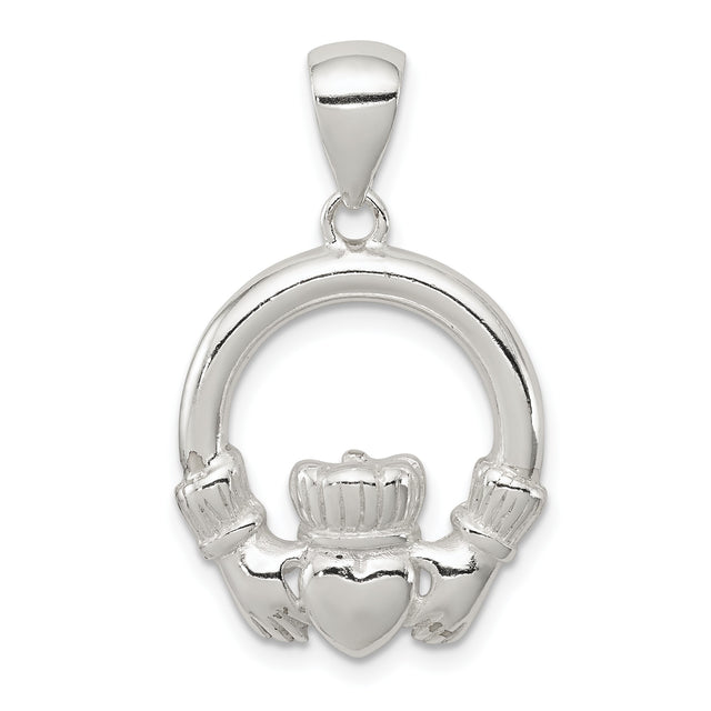 Sterling Silver Claddagh Pendant with Heart, Hands, and Crown Symbol, Irish Heritage Jewelry