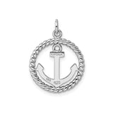 Sterling Silver Anchor Pendant with Twisted Rope Circle, Nautical Maritime Design