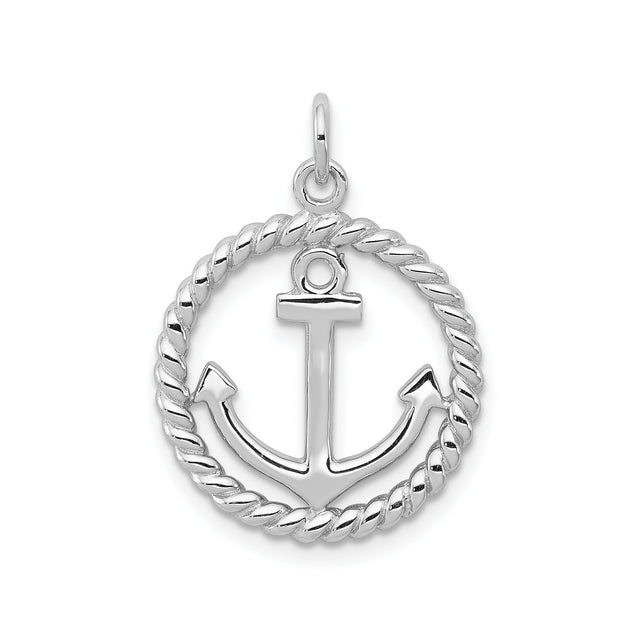 Sterling Silver Anchor Pendant with Twisted Rope Circle, Nautical Maritime Design
