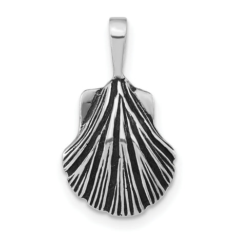 Antiqued and Textured Clam Shell Charm Pendant in Real 925 Sterling Silver