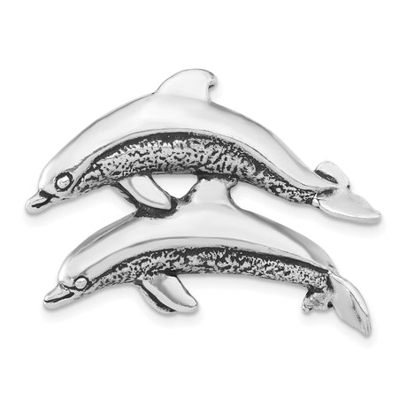 Sterling Silver Dolphin Brooch with Two Dolphins in Motion, Nautical Marine Life Theme