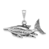 Sterling Silver Marlin Fish Pendant, Detailed Swordfish Nautical Charm for Men or Unisex Wear