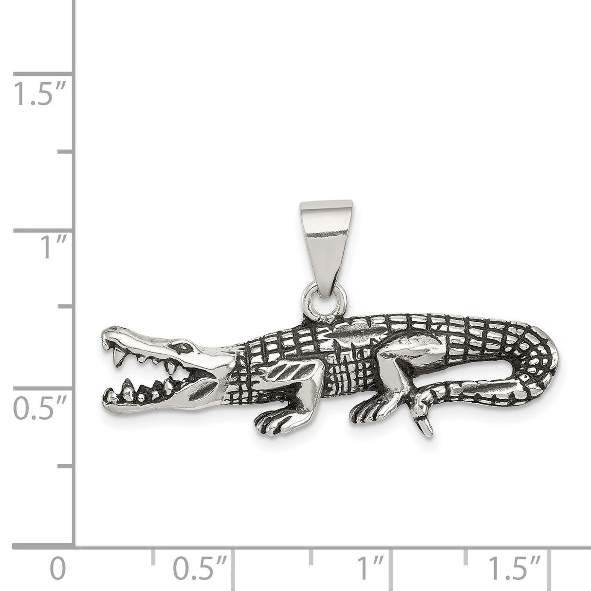 Sterling Silver Alligator Pendant with Open Mouth and Scale Texture, Wildlife Charm