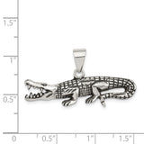 Sterling Silver Alligator Pendant with Open Mouth and Scale Texture, Wildlife Charm