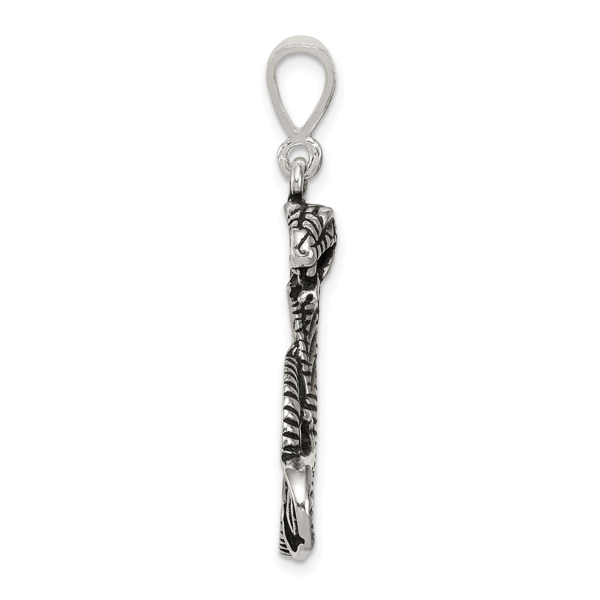 Sterling Silver Snake Pendant with Coiled Serpent and Open Mouth Gothic Design