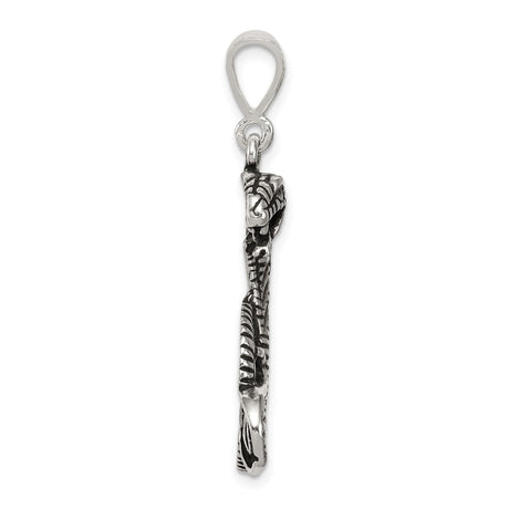 Sterling Silver Snake Pendant with Coiled Serpent and Open Mouth Gothic Design