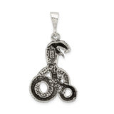 Sterling Silver Snake Pendant with Coiled Serpent and Open Mouth Gothic Design