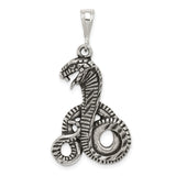 Sterling Silver Snake Pendant with Coiled Serpent and Open Mouth Gothic Design