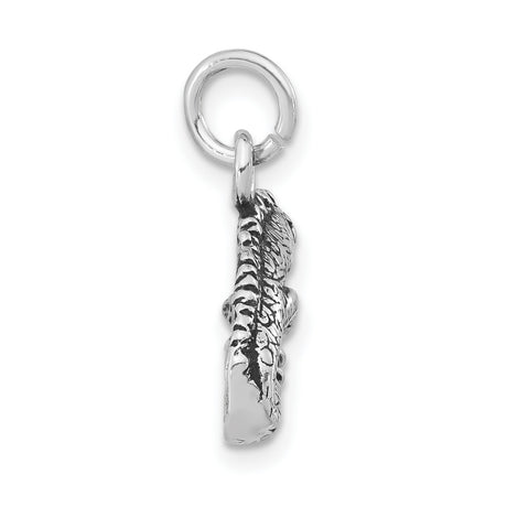 Antiqued and Textured Iguana Charm Pendant in Real 925 Sterling Silver
