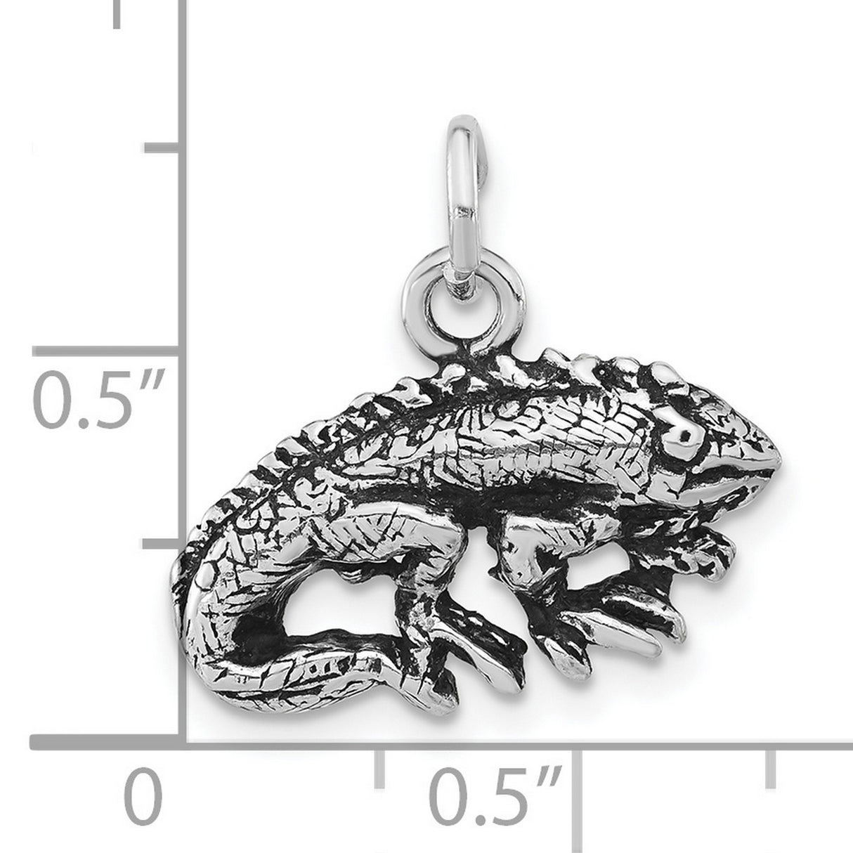 Antiqued and Textured Iguana Charm Pendant in Real 925 Sterling Silver