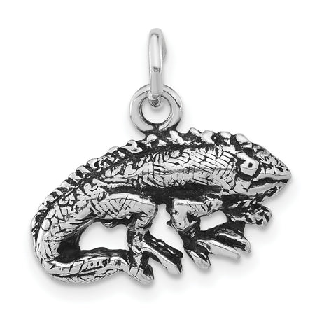 Antiqued and Textured Iguana Charm Pendant in Real 925 Sterling Silver