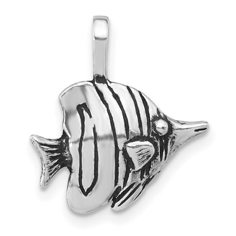 Sterling Silver Angelfish Pendant with Stripes, Tropical Ocean Life Charm for Women or Unisex