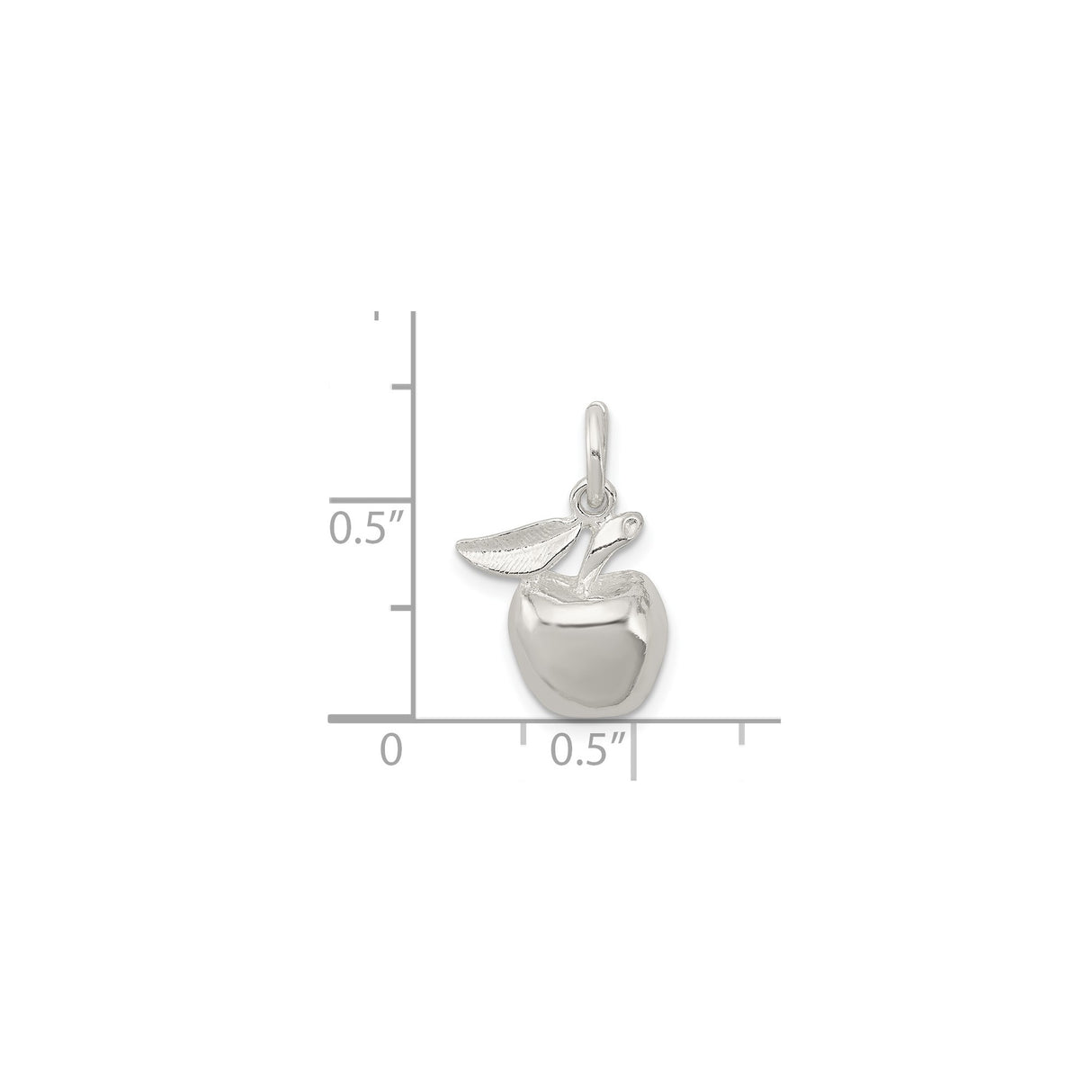 Sterling Silver Apple Charm Pendant with Leaf Detail, Three-Dimensional Nature Design