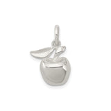 Sterling Silver Apple Charm Pendant with Leaf Detail, Three-Dimensional Nature Design
