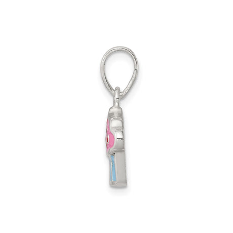 Sterling Silver Cupcake Pendant with Pink Frosting and Red Sprinkles, Whimsical Enamel Charm