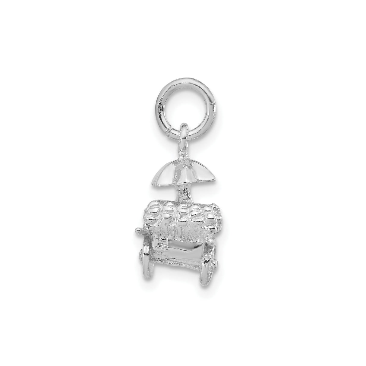 Sterling Silver Fruit Cart Pendant Charm with Canopy and Textured Design