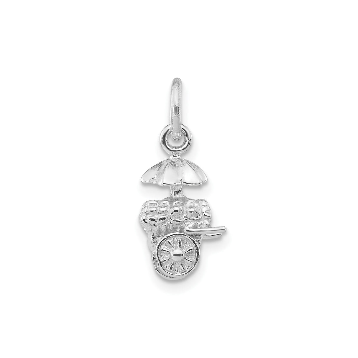 Sterling Silver Fruit Cart Pendant Charm with Canopy and Textured Design