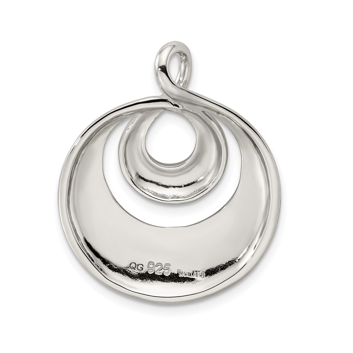 Sterling Silver Swirl Pendant with Brushed and Polished Finish, Modern Circular Abstract Design
