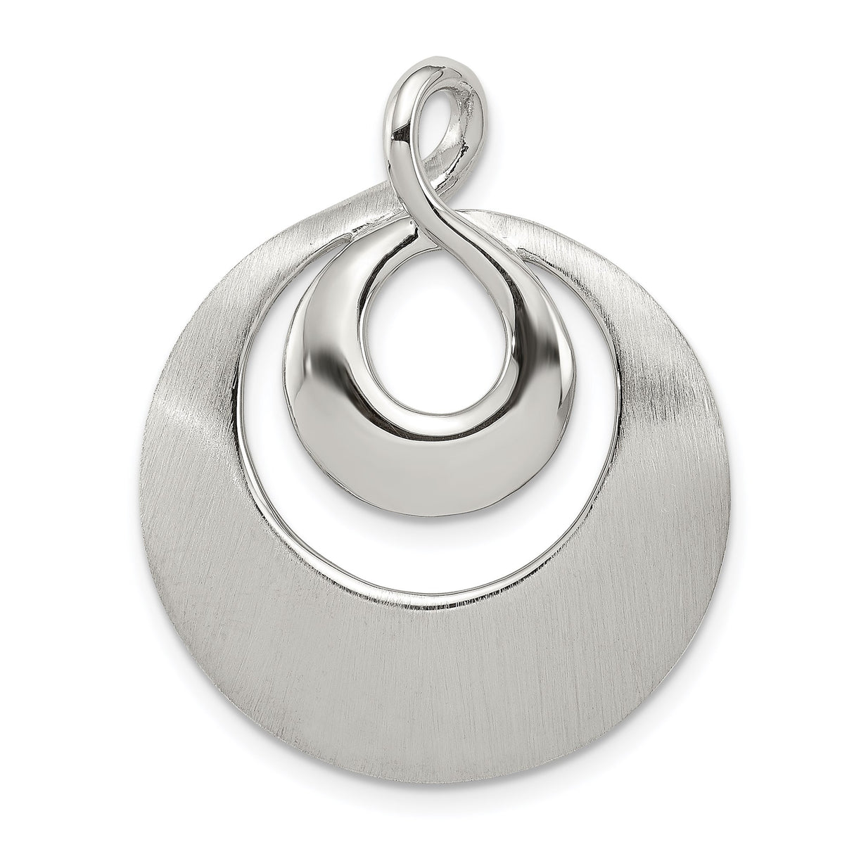 Sterling Silver Swirl Pendant with Brushed and Polished Finish, Modern Circular Abstract Design