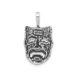 Sterling Silver Tragedy Mask Pendant with Carved Facial Detail, Theater Jewelry for Men and Women