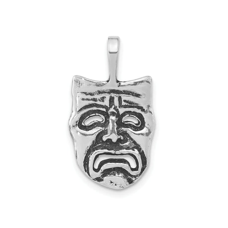 Sterling Silver Tragedy Mask Pendant with Carved Facial Detail, Theater Jewelry for Men and Women