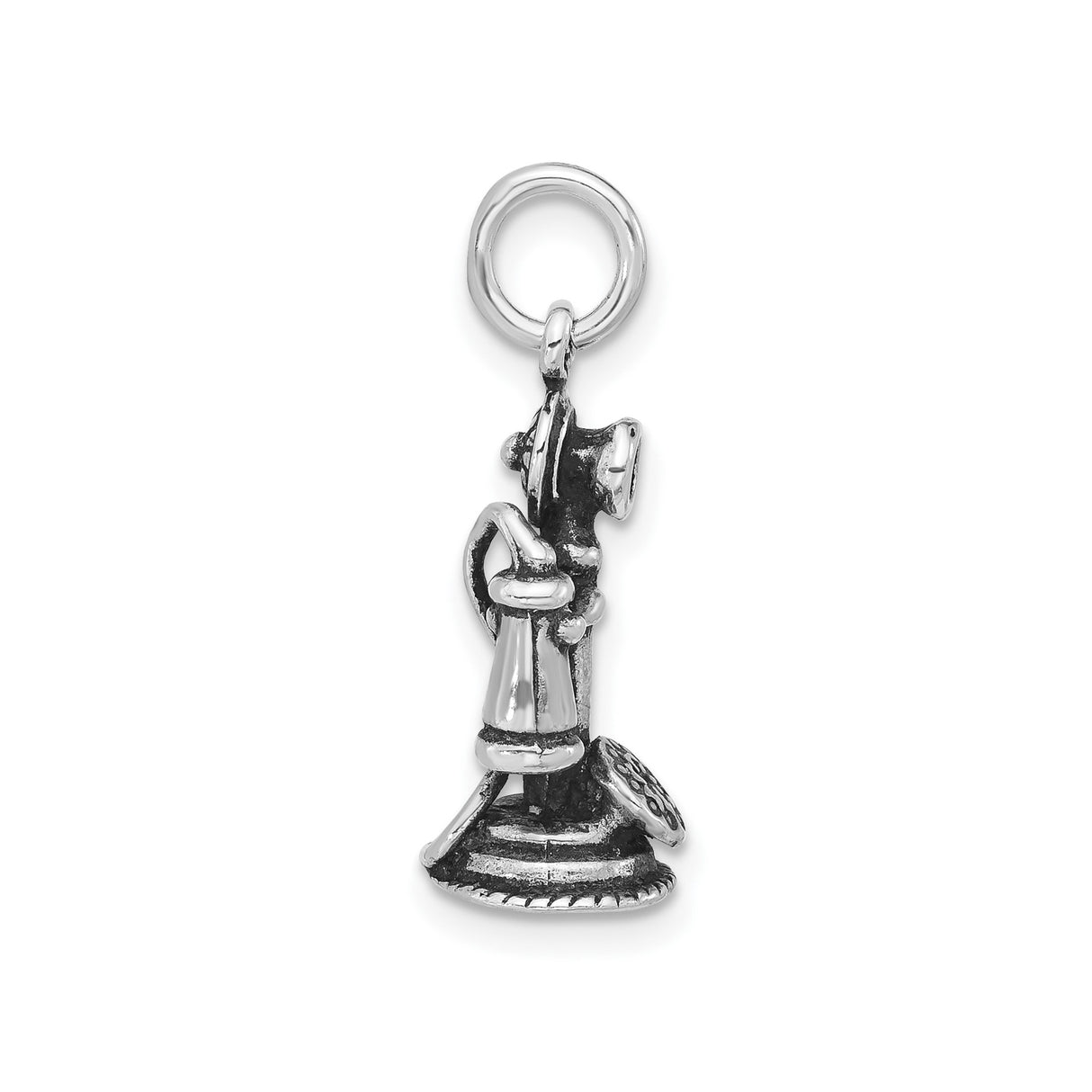Sterling Silver Phone Pendant with Antique Finish, 3D Rotary Candlestick Vintage Style Charm