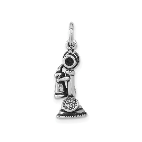 Sterling Silver Phone Pendant with Antique Finish, 3D Rotary Candlestick Vintage Style Charm
