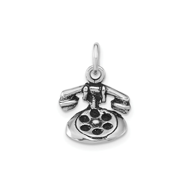 Sterling Silver Charm Pendant with 3D Vintage Rotary Phone Design