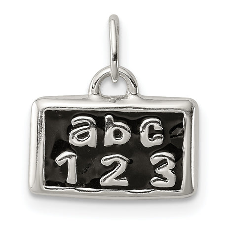 Polished Enamel ABC 123 Charm Pendant in Real 925 Sterling Silver