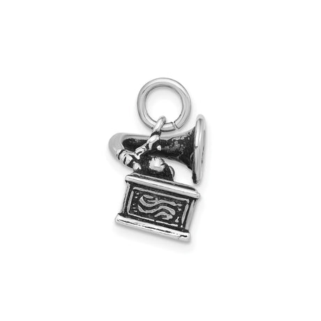 Sterling Silver Gramophone Pendant Charm, Retro Vintage Music Theme Jewelry for Women or Unisex Wear