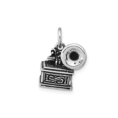 Sterling Silver Gramophone Pendant Charm, Retro Vintage Music Theme Jewelry for Women or Unisex Wear