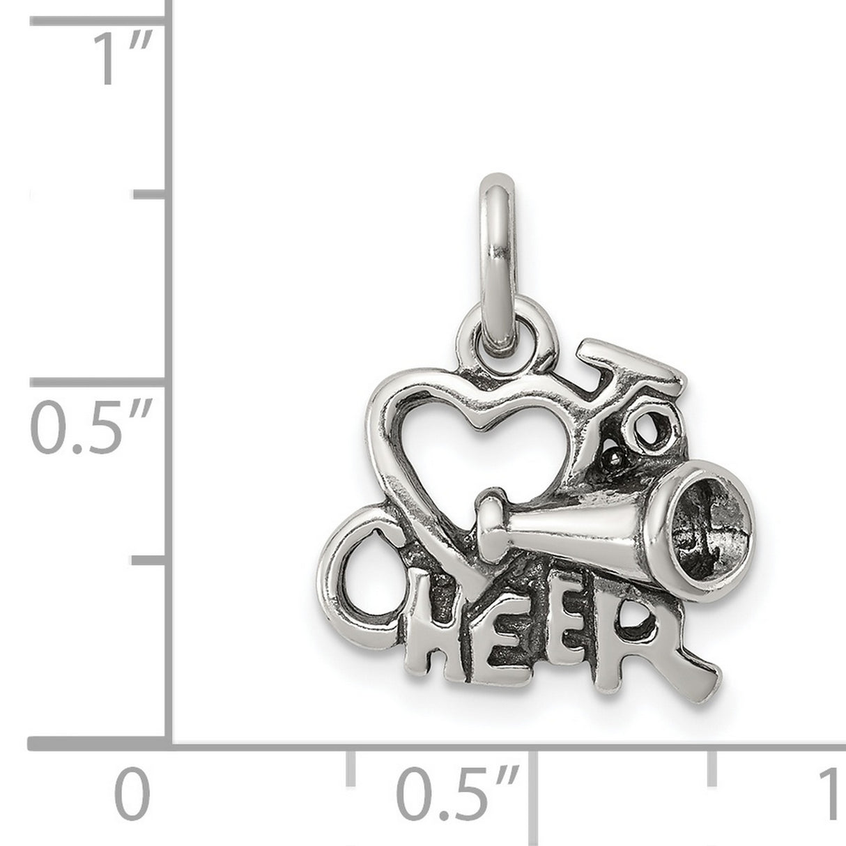 Sterling Silver Cheerleading Pendant with Heart and Megaphone, Cheer Spirit Charm for Women and Girls