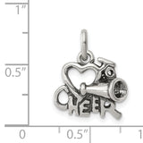 Sterling Silver Cheerleading Pendant with Heart and Megaphone, Cheer Spirit Charm for Women and Girls