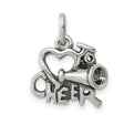 Sterling Silver Cheerleading Pendant with Heart and Megaphone, Cheer Spirit Charm for Women and Girls