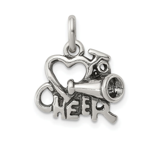 Sterling Silver Cheerleading Pendant with Heart and Megaphone, Cheer Spirit Charm for Women and Girls