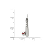 Sterling Silver Baseball Bat and Ball Pendant with Red Stitched Details, Sports Charm