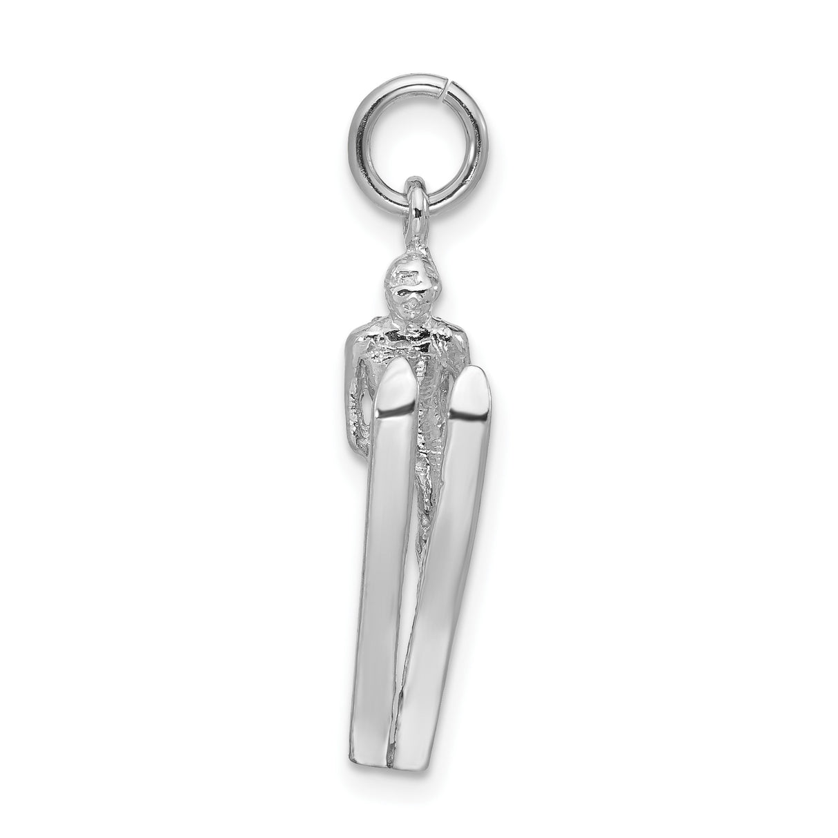 Sterling Silver Skier Pendant, 3D Mid-Jump Ski Charm, Alpine Sports Jewelry