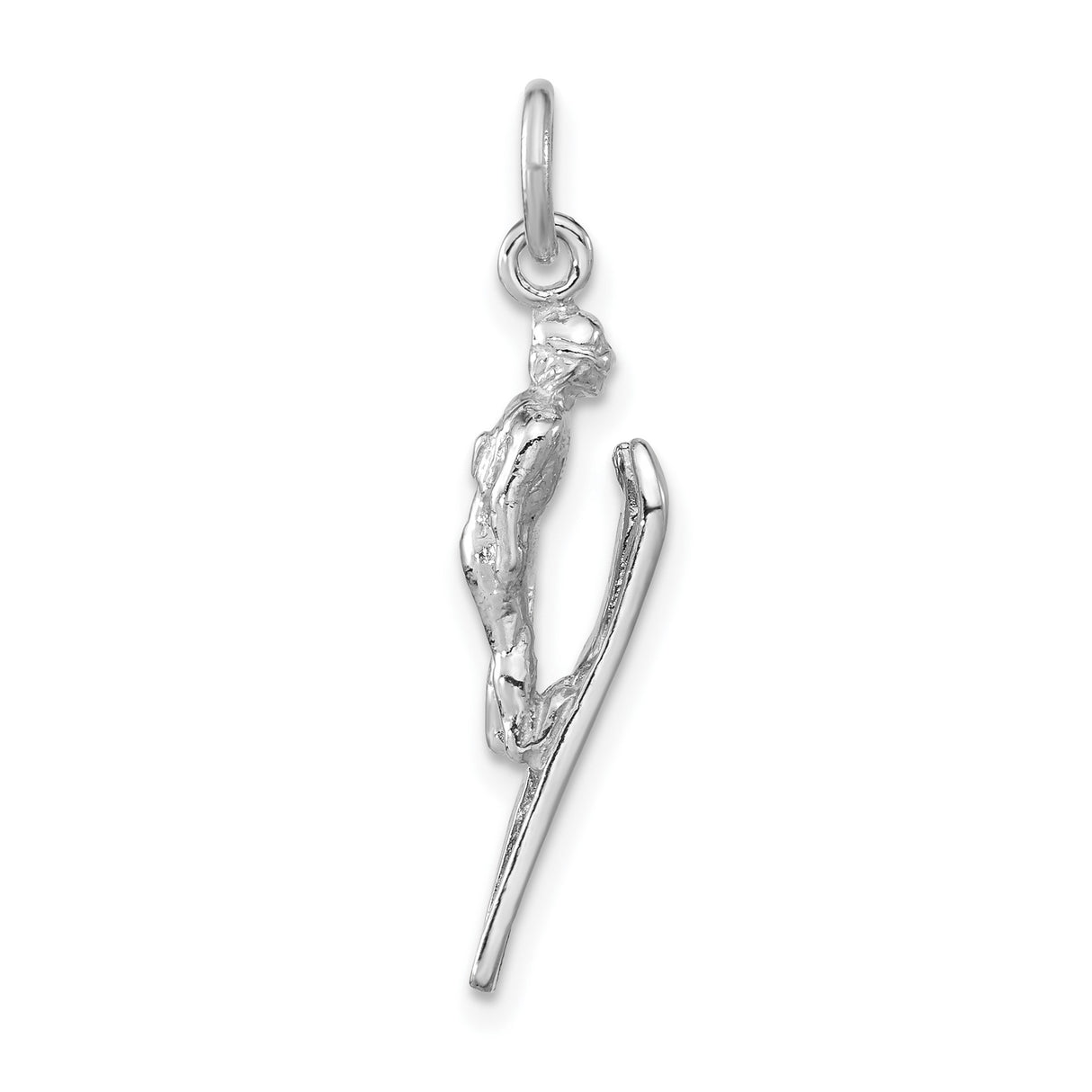 Sterling Silver Skier Pendant, 3D Mid-Jump Ski Charm, Alpine Sports Jewelry