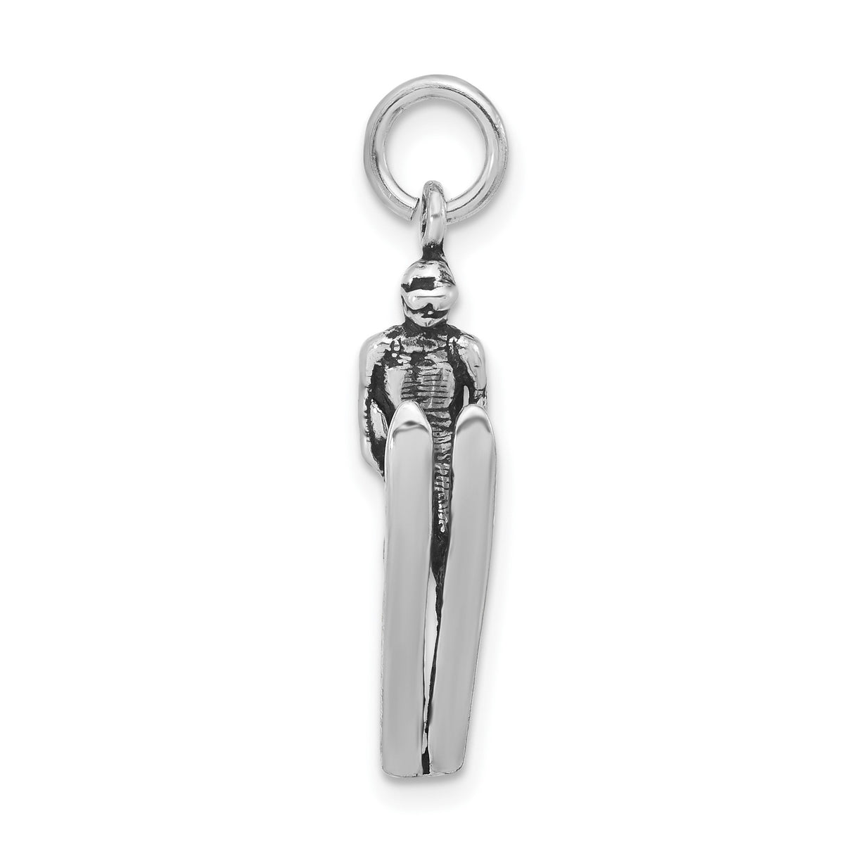 Sterling Silver Ski Jumper Pendant Charm with Detailed Male Skier in Mid-Flight Design