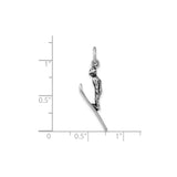 Sterling Silver Ski Jumper Pendant Charm with Detailed Male Skier in Mid-Flight Design