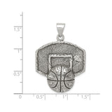 Sterling Silver Basketball Pendant with Detailed Backboard and Hoop Design