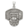 Sterling Silver Basketball Pendant with Detailed Backboard and Hoop Design