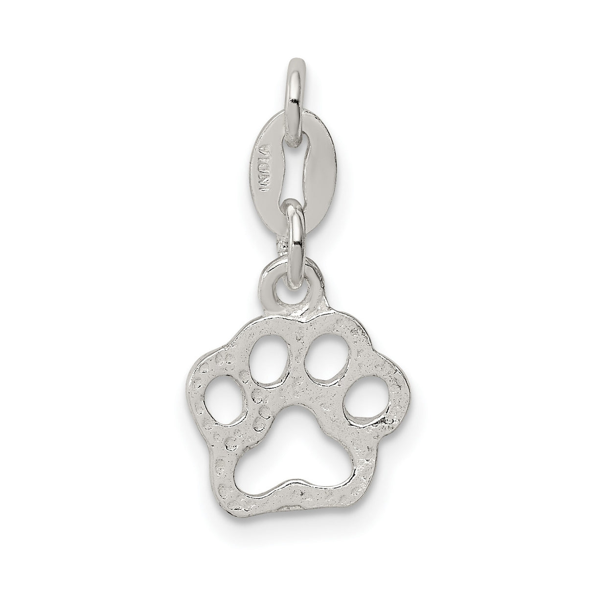 Polished Flat Back Paw Print Charm Pendant in Real 925 Sterling Silver