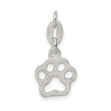 Polished Flat Back Paw Print Charm Pendant in Real 925 Sterling Silver