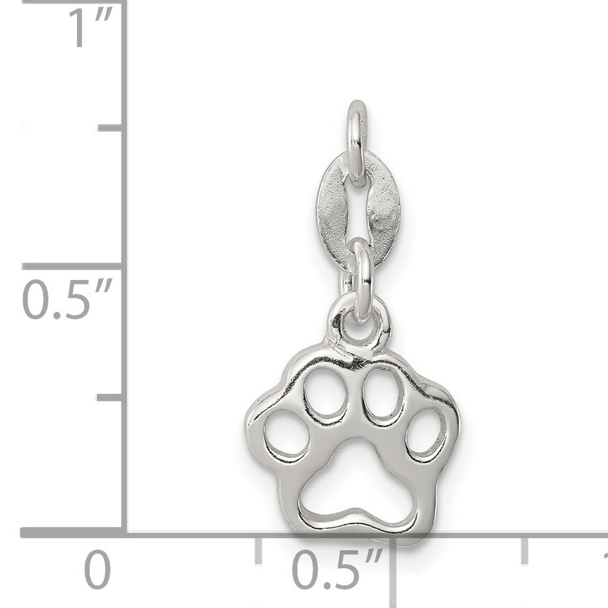 Polished Flat Back Paw Print Charm Pendant in Real 925 Sterling Silver