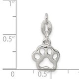 Polished Flat Back Paw Print Charm Pendant in Real 925 Sterling Silver