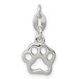 Polished Flat Back Paw Print Charm Pendant in Real 925 Sterling Silver